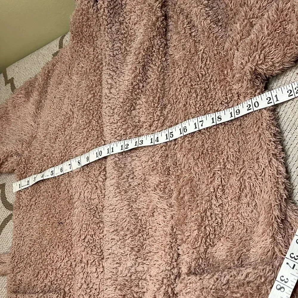 Natori Teddy plush fuzzy pink blush front pockets short robe, *missing belt* - Picture 11 of 17